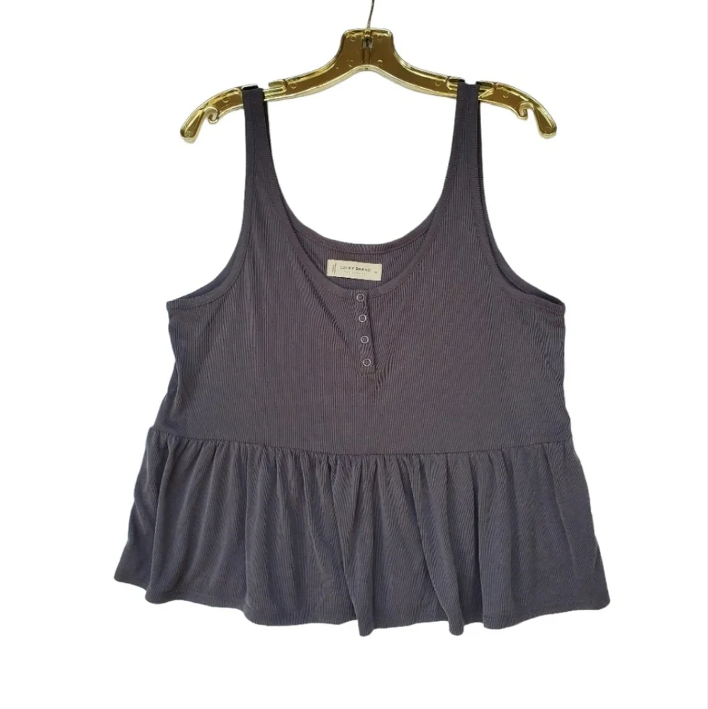 LUCKY Babydoll Tank Top Grey Ribbed  Medium NWOT - Picture 2 of 11
